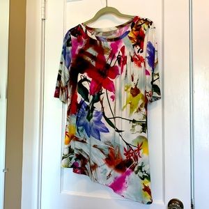 George Simonton elbow sleeve floral print tunic with asymmetrical hem Size:L
